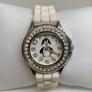 Accutime Women Watch Penguin Dial Crystal Bezel - silver tone 33mm running